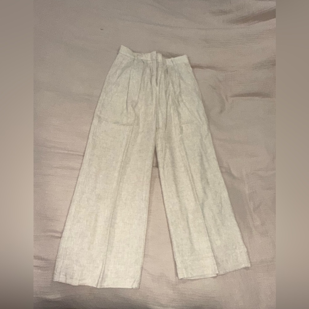 Abercrombie & Fitch Cream Wide-Leg Linen Trousers